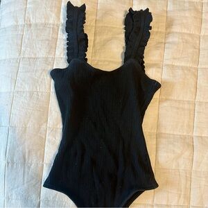 Black Ruffle Tank Top Bodysuit - Read Description
